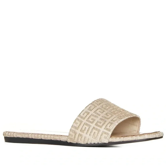 NEW Givenchy 4G Raffia Jacquard Gold Nude Slide Flat Sandal, Vacation, Size 7.5 - Picture 2 of 8